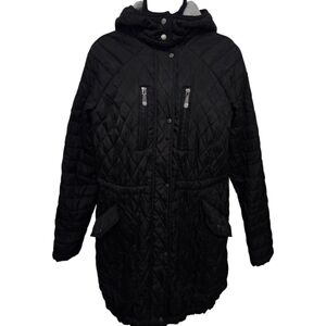 Vince Camuto Quilted Drawstring Adjustable Cinched Waist Removable Hooded Jacket